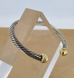 Brazalete David Yurman de plata de ley de oro amarillo de 18 quilates con diamantes de 5 mm con cable