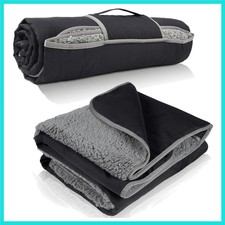 Waterproof Outdoor Blanket with Sherpa Lining, Windproof Triple Layers Warm C...