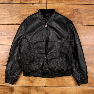 First Gear By Hein Gericke Lederjacke XL Herren 00s Schwarz Bomber Biker Moto