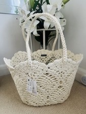 Primark white crochet beach bag holiday Carry Handles Summer tote beach bag  