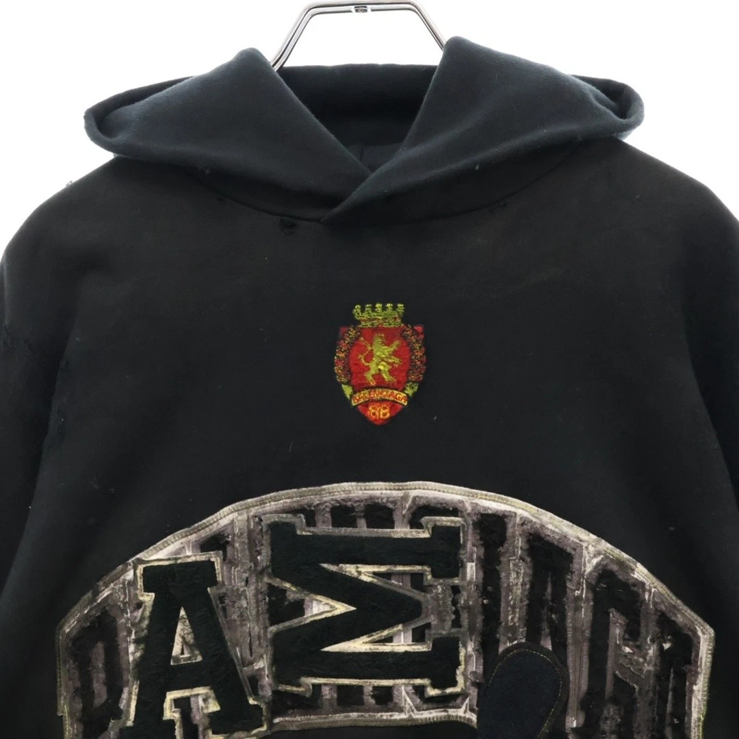 BALENCIAGA 23SS SKATER HOODIE Crash Dust Patch Pullover Nero 739024 TOVN3