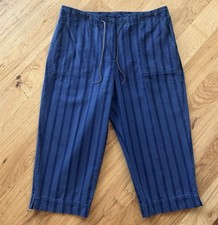 Lauren Ralph Lauren Indigo Stripe Cotton Cropped Pants Leather Tie Wide Leg 16W