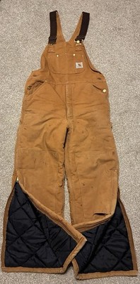 Carhartt Brown Insulated Overalls w/ Double Knee 32 X 30 USA R03-BRN