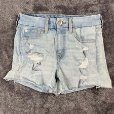 Aeropostale High Rise Curvy Midi Denim Shorts Light Wash Distressed Blue Size 6