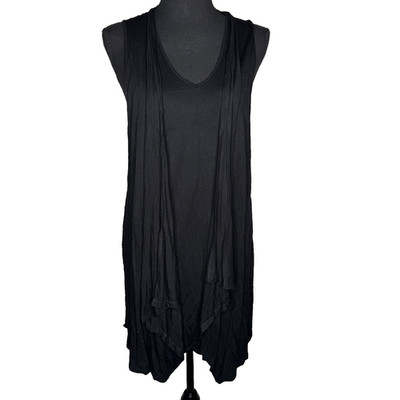 Cupio Size Large Knit Sleeveless Open Front Cardigan Sweater Vest Black
