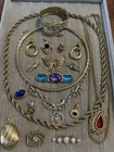 Vtg Estate Goldtone Jewelry Lot Trifari Nina Ricci Roman Avon Napier AAI