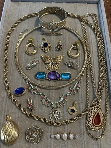 Vtg Estate Goldtone Jewelry Lot Trifari Nina Ricci Roman Avon Napier AAI