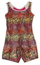 Future Stars Capezio Biketard Unitard Bodysuit Gold  Pink Abstract Girl S 6/7