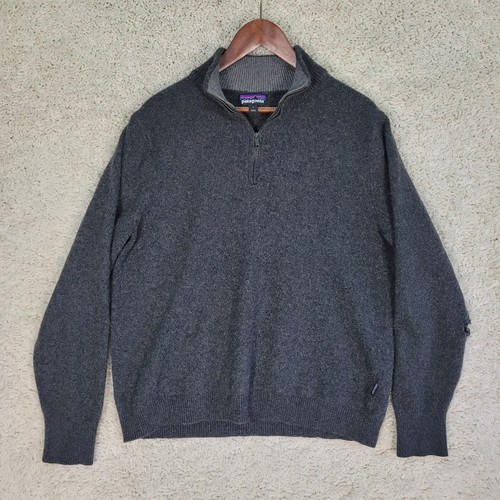 Patagonia Sweater Men's Large Recycled Cashmere Wool 1/4 Zip Charcoal Heathered
