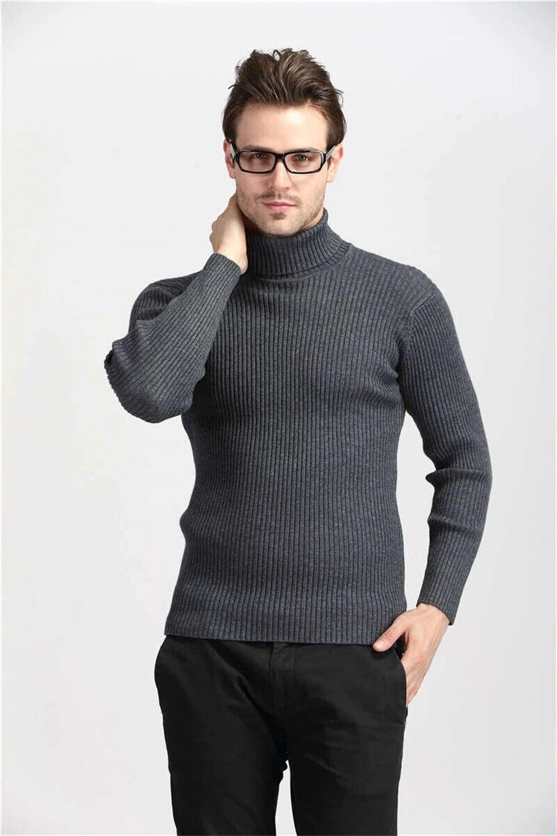 Men Turtleneck Sweater Winter Thick Warm Cashmere Slim Wool Knitwear ...