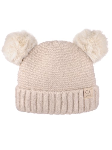 C.C Kids' Cable Knit Soft Single or Double Pom Fuzzy Lined Cuff CC Beanie - Picture 12 of 87