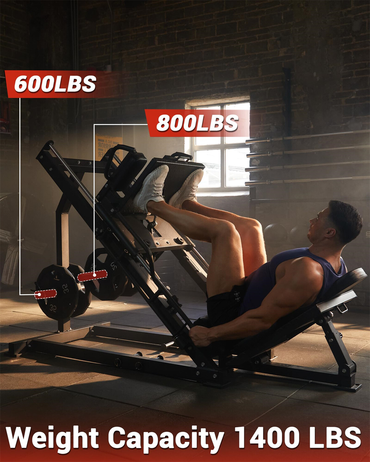 ⏭2 in 1 Leg Press Hack Squat Machine for Home Gym Full Lower Body Linear Bearing