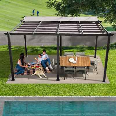 11'X 16' Outdoor Retractable Pergola with Canopy Aluminum Garden Grill Gazebo