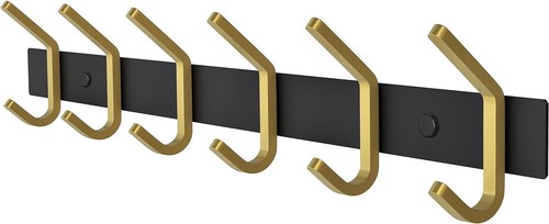 Black Gold 6 Hooks Wall Mounted Coat Rack for Towels Bags Robes Keys Box of 40