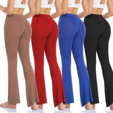 Women High Waist 2 Pockets Soft Bootcut Yoga Pants Ladies Long Bootleg Workout