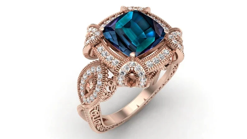 4ct Cushion Cut Simulated Blue Topaz/CZ Engagement Band Ring14k Rose Gold Plated - Image 2 of 4