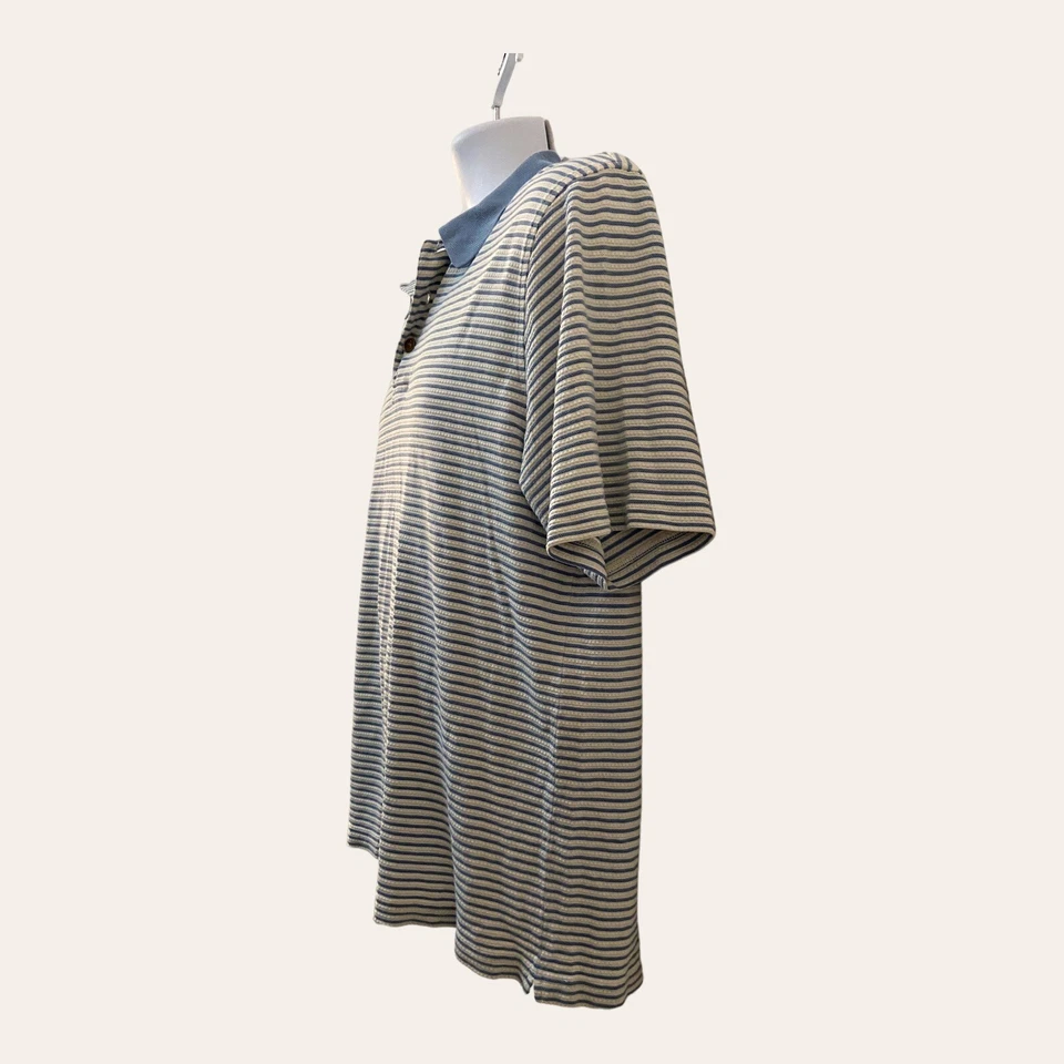 Paradise Collection Mens L Polo Shirt Striped Blue Henley Silk Blend Flaws - Image 2 of 4