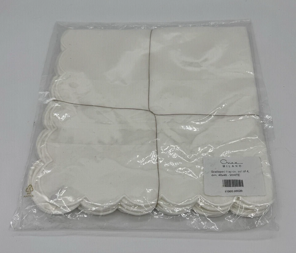 Set 4 tovaglioli smerlati in lino Once Milano colore bianco nuovi in confezione 279€ - Immagine 2 di 3