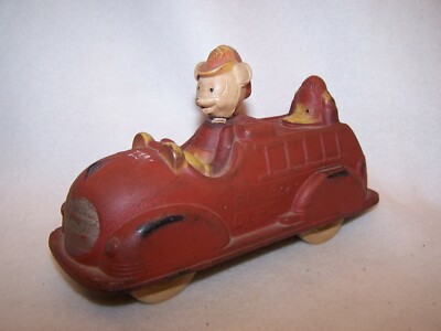 Vintage 1930's Walt Disney Rubber Mickey Mouse Fire Truck Push Toy