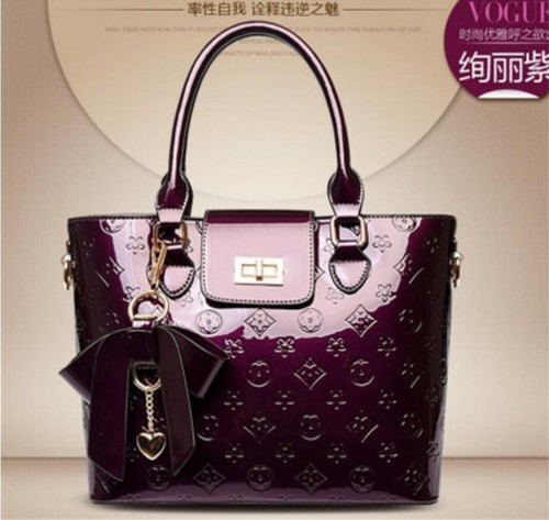 Women's fashion Satchel Handbag patent Faux leather Embossing tote shoulder bag - Picture 4 of 14