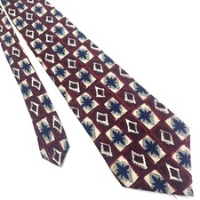 Van Heusen 417 Red Beige Silk Tie Woven Geometric Wide
