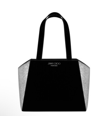 Jimmy Choo Parfum Tote Bag Black Velvet /Silver Glitter Handbag