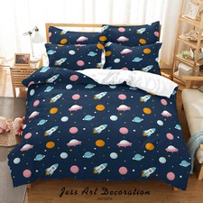 3D Planet Rocket Kids Quilt Cover Set Duvet Cover Bedding Pillowcases