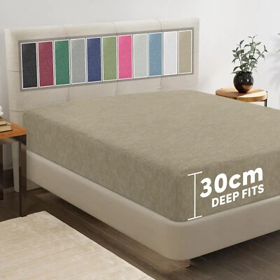 THE YORKSHIRE BEDDING COMPANY LTD Jersey Fitted Sheet 30CM Deep 100% Cotton Bed Sheets Single Double King Sizes