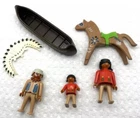 Vintage Playmobil Native American Indian 5 toys - 1974 people & horse 1989 canoe