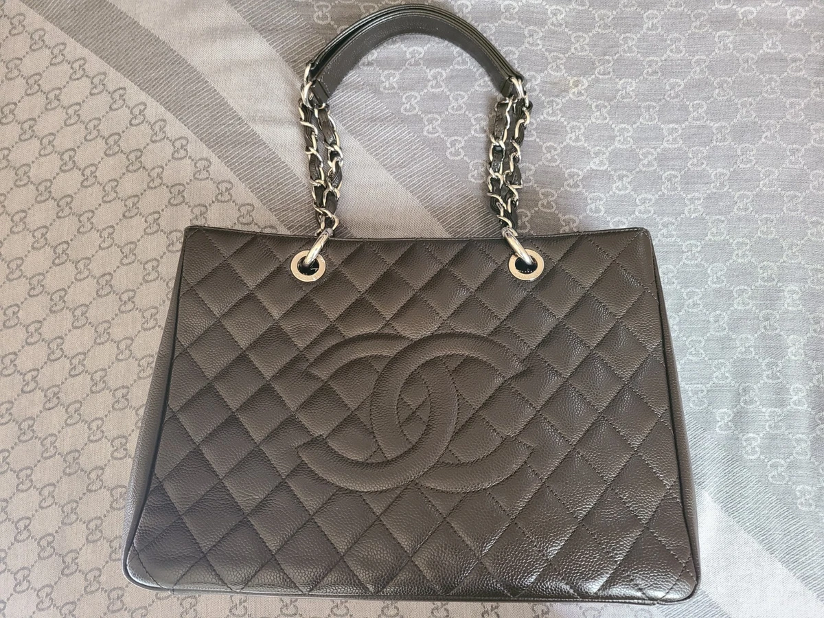 CHANEL Caviar GST 13 Grand Shopping Tote Chain Shoulder Bag Black