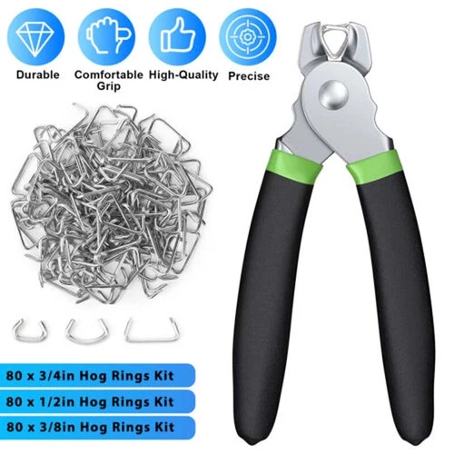 240Pcs 3/4" 1/2" 3/8" Galvanized Hog Rings with Straight Hog Ring Pliers Assortm - Picture 2 of 11