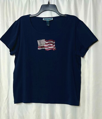 Karen Scott Women's Cotton Embellished American Flag T-Shirt - Main Image