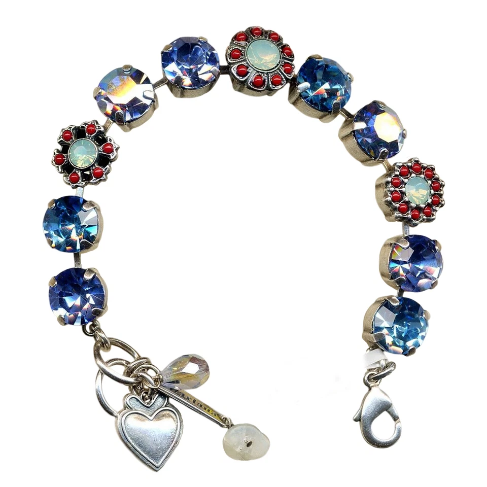 Pulsera Mariana Floral en Zafiro, Ópalo del Pacífico y Coral Rojo Cristal Austriaco... Foto 2 de 3