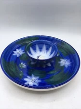 Vtg Emerald Collection Ceramic Floral Chip Dip plate Bowl Set