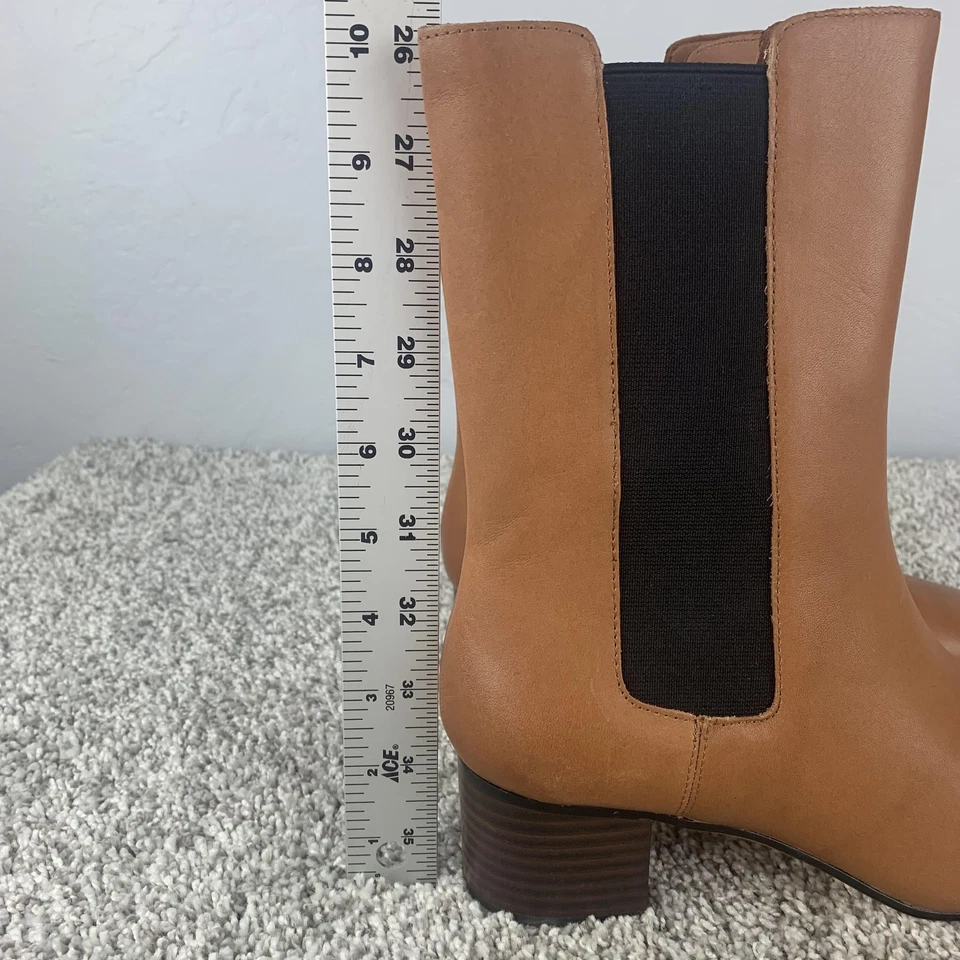 J.Crew Botas Mujer Talla 7.5 Marrón Tostado Chelsea Tacón Bloque Cuero Tobillo Pull On Foto 3 de 4