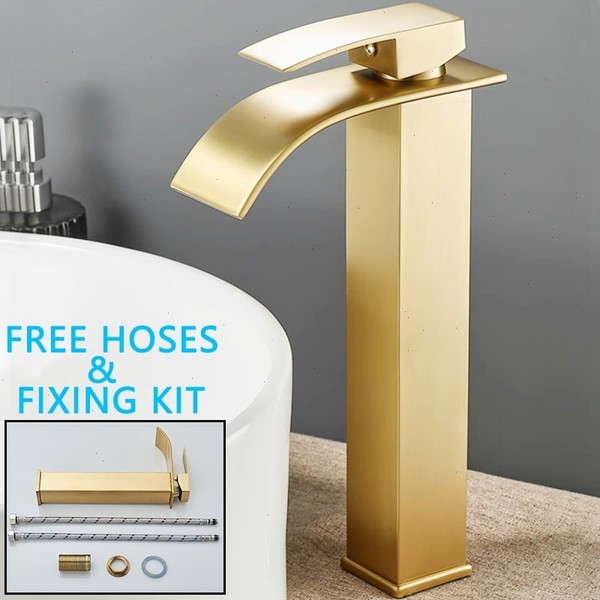 Waschtischarmatur Badarmatur Hoch Wasserhahn Bad Waschbecken Mischbatterie Gold-image