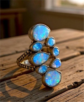 ATEMBERAUBENDER SIGNIERTER SAJEN 925 STERLINGSILBER OPAL DOUBLETTE STATEMENT RING GRÖSSE 8