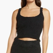 New Skims Women's Cozy Knit Fuzzy Tank Top Sleeveless Black Size L/XL