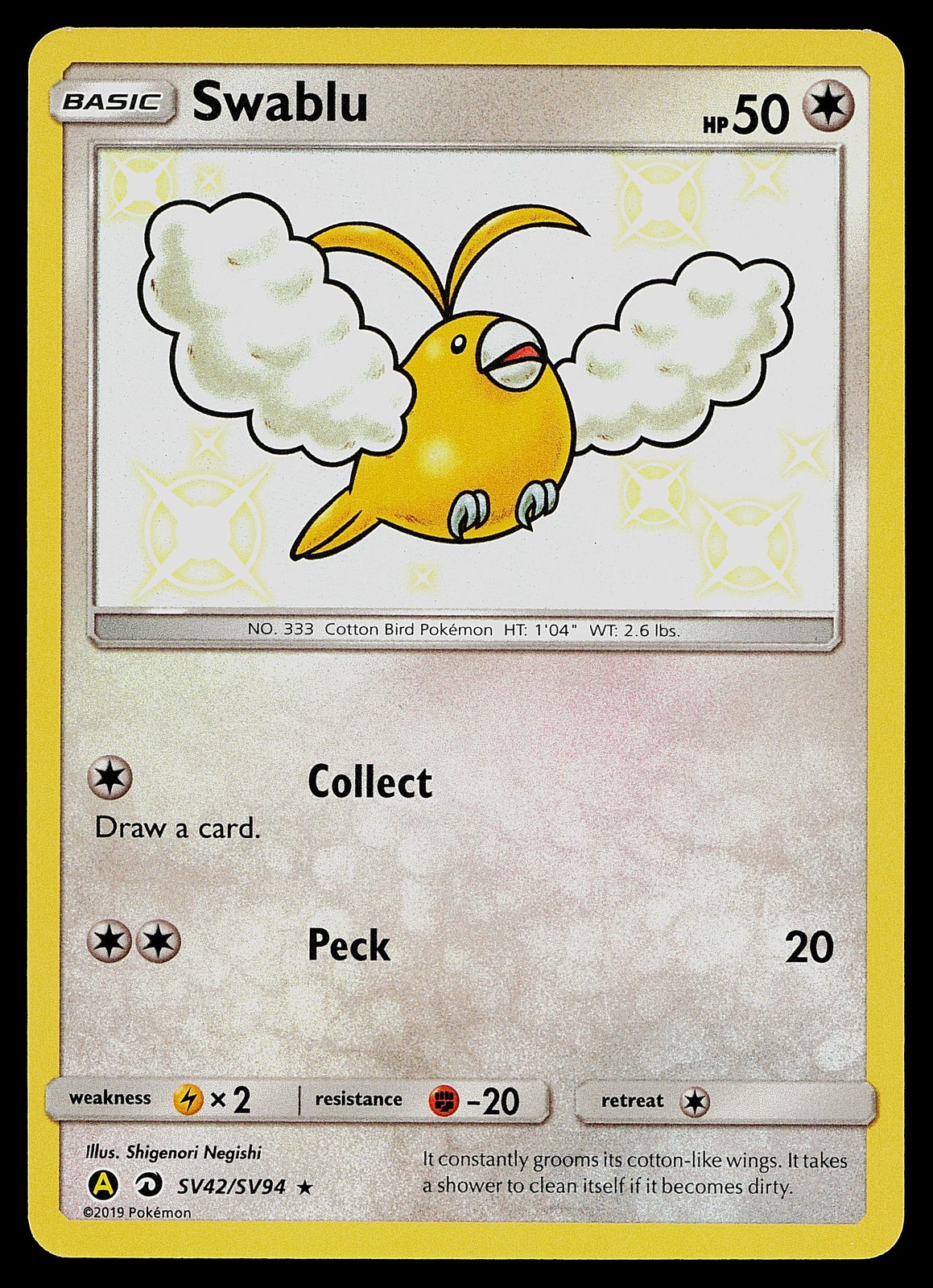 Pokemon Card - Swablu Hidden Fates SV42/SV94 Shiny Holo Rare