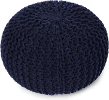 round Pouf Foot Stool Bean Bag Ottoman - Cable Knitted Cord Boho Pouffe - Poof A