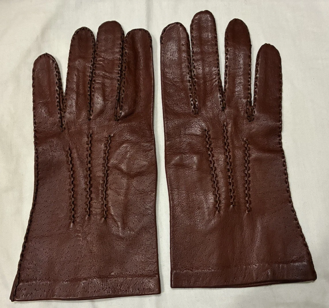 Vintage The Hansen Punter Brown Capeskin Leather Hand Stitched Men's Gloves - M