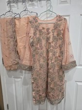 Gorgeous Pakistani Indian 3PC Organza Net Embroidered Suit Shalwar Kameez M/L