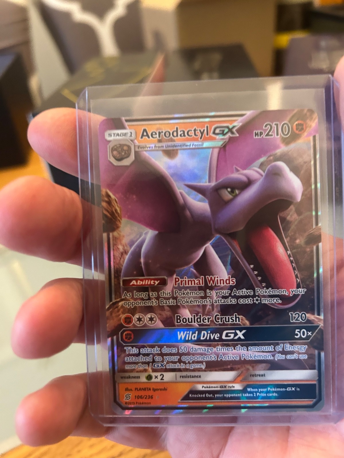 Pokemon Card Aerodactyl GX 106/236 Unified Minds Rare Half Art Near Mint