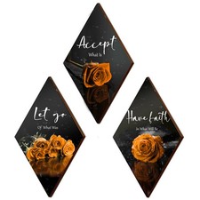 3 Pcs Orange Rose Bathroom Wall Decor Orange Decor Flower Wooden Inspirationa...
