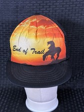 Vintage End of Trail Mesh Baseball Hat Trucker Cap Made in USA Sunset Horse