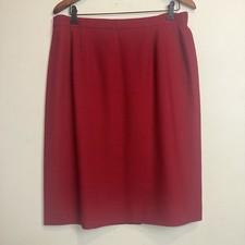 VTG Talbots Skirt Womens 16 Red 100 Wool Pleated Midi Back Zip Rear Slit Lined