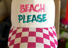 Beach Please Adjustable White/Pink Baseball C...