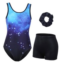 Gymnastics Leotards for Girls Dance Unitards 9-10 Years Black/Starry Sky
