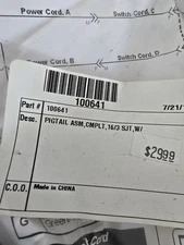 Proteam 100641 1 Power Cord Assembly Complete W/Strain Relief