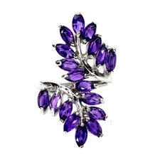 925 Sterling Silver Ring Marquise Amethyst 6x3mm Natural Gemstone Jewelry Size 7